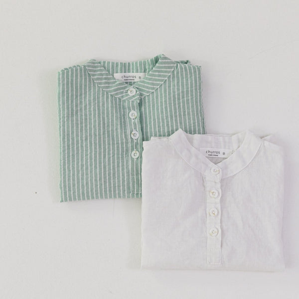 Linen Shirt with Mandarin Collar - Tops